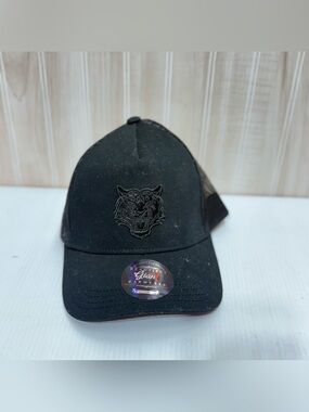 Black Trucker Cap with Embroidered Tiger
